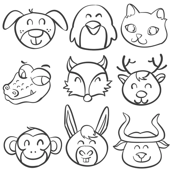 Tête d'animal drôle collection doodle — Image vectorielle