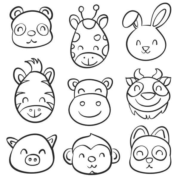 Bonito animal mão desenhar coleção doodle —  Vetores de Stock