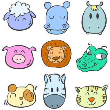 Koleksiyon hayvan baş renkli karalamalar