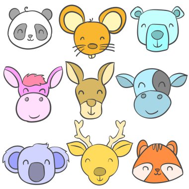 Hayvan sevimli stil topluluğu doodle