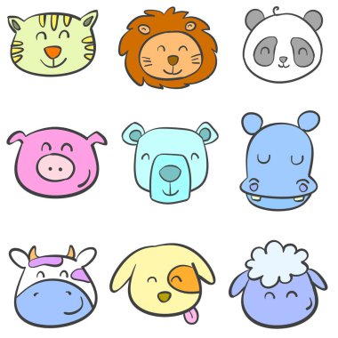 Hayvan baş renkli resimde doodle