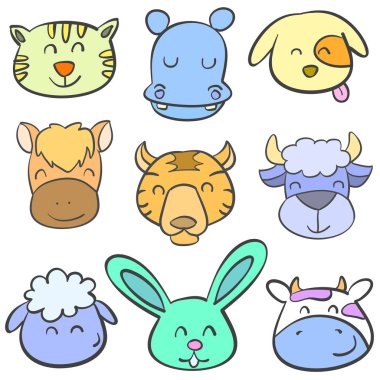 Hayvan kafa topluluğu doodle stili