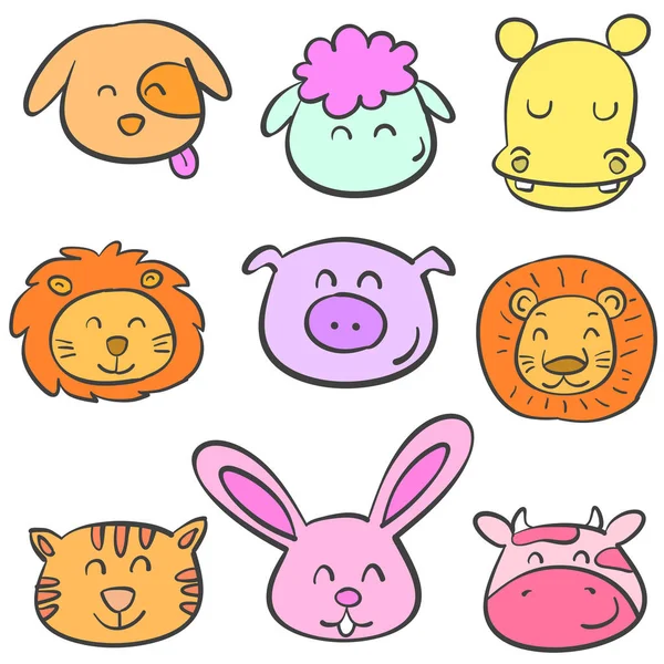 Collection stock animaux doodles colorés — Image vectorielle