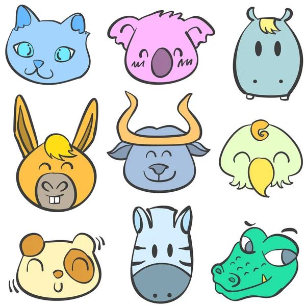 Samling av djur färgglada doodles — Stock vektor