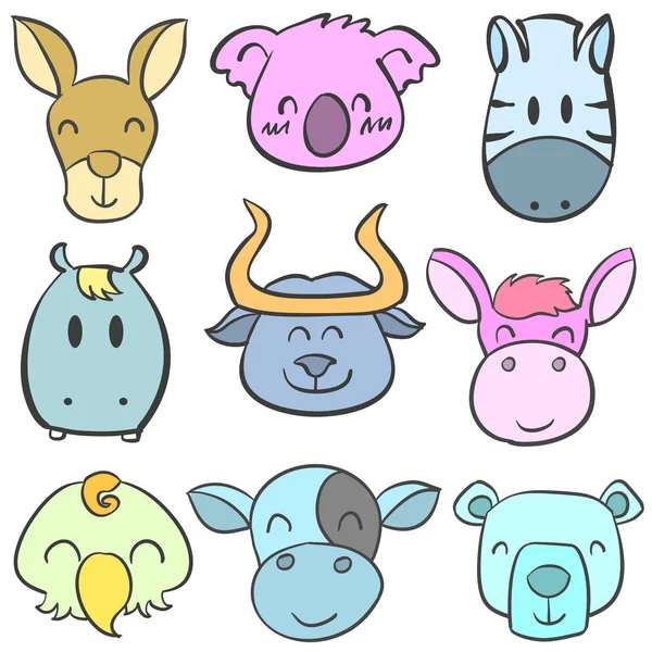 Doodle de divertido animal cabeza colorido — Vector de stock