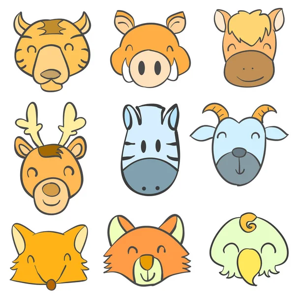 Doodle de animal divertido estilo de cabeza — Vector de stock