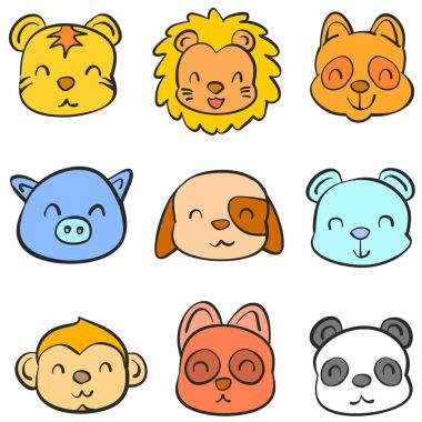 Hayvan baş şirin komik koleksiyonu doodle