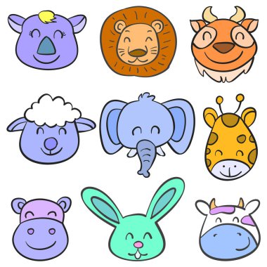 Vektör sanat hayvan kafa renkli doodles
