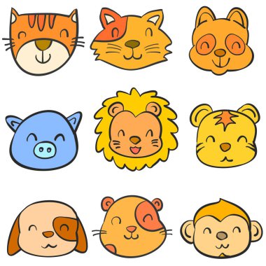 Hayvan baş vecry şirin topluluğu doodle