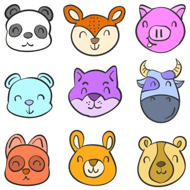 Hayvan baş el Doodle çizmek renkli