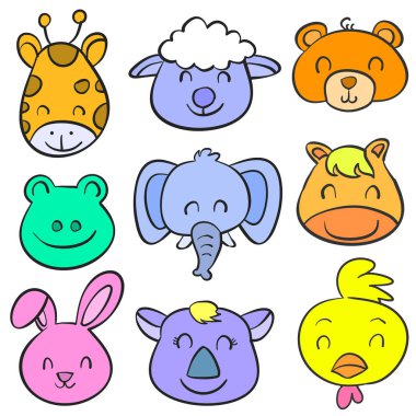 Hayvan gülümseme şirin topluluğu doodle