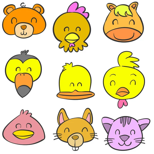 Collection stock tête d'animal doodles colorés — Image vectorielle