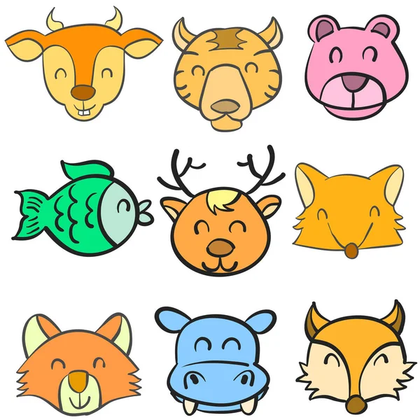 Doodle mano dibujar animal cabeza colorido — Vector de stock