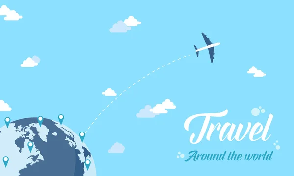 Diseño de viajes por mundo y avión — Vector de stock