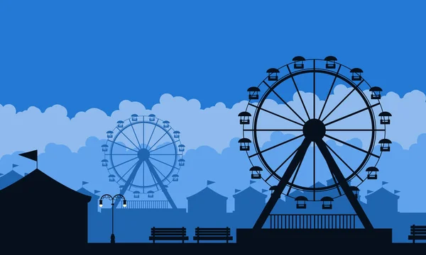 Silhouette of amusement park scenery background — Stock Vector