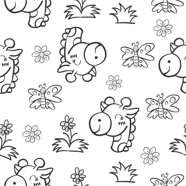 Patrón jirafa y flor mano dibujar — Vector de stock