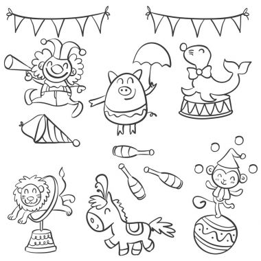 Öğe nesnesi sirk tasarım stili doodle