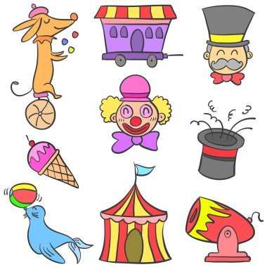 Çeşitli doodle sirk öğe ayarlayın