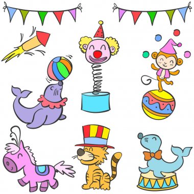 Koleksiyon nesne renkli sirk doodle