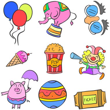 Sirk renkli set el çizmek doodle