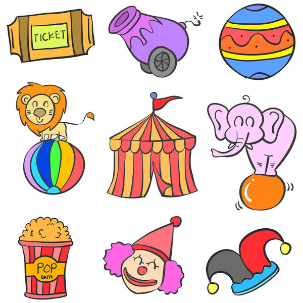 Object set circus doodle style