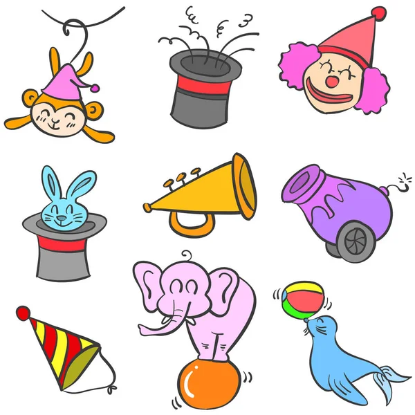 Circus object set of doodles — Stock Vector