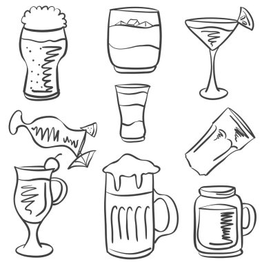 İçki el Doodle çizmek koleksiyonu