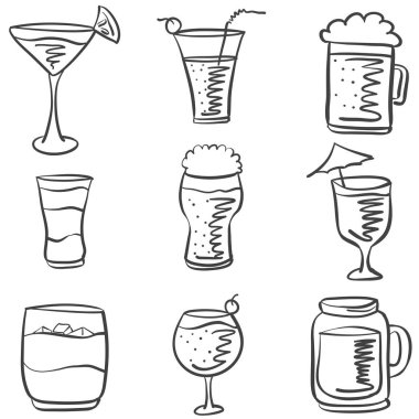 Çeşitli el çizmek içki doodle