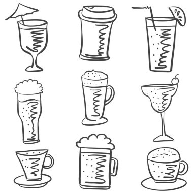 Koleksiyon içki ele çekin doodle stili