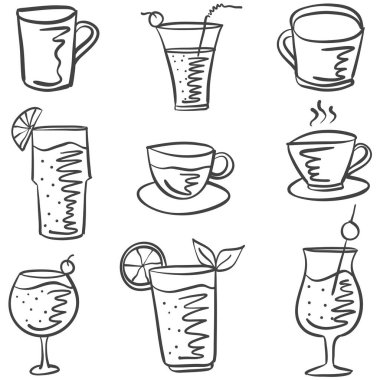 Koleksiyon hisse senedi içki doodle seti