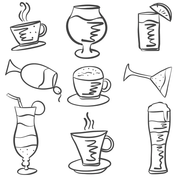 Mão desenhar bebida conjunto doodles —  Vetores de Stock