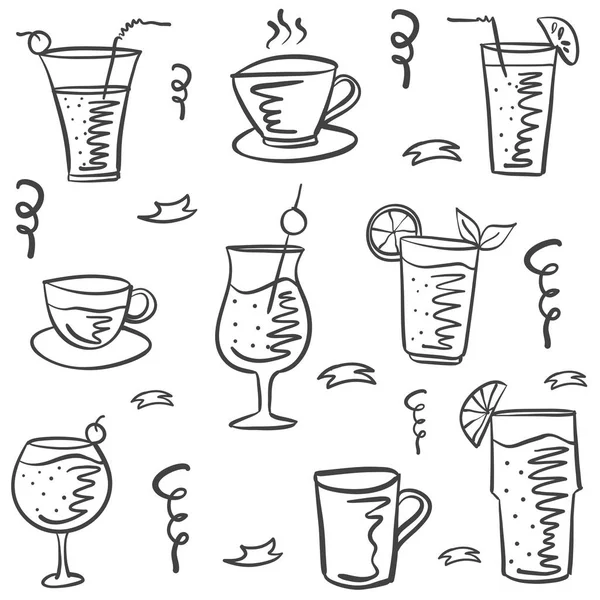 Coleção bebida tema doodle estilo —  Vetores de Stock