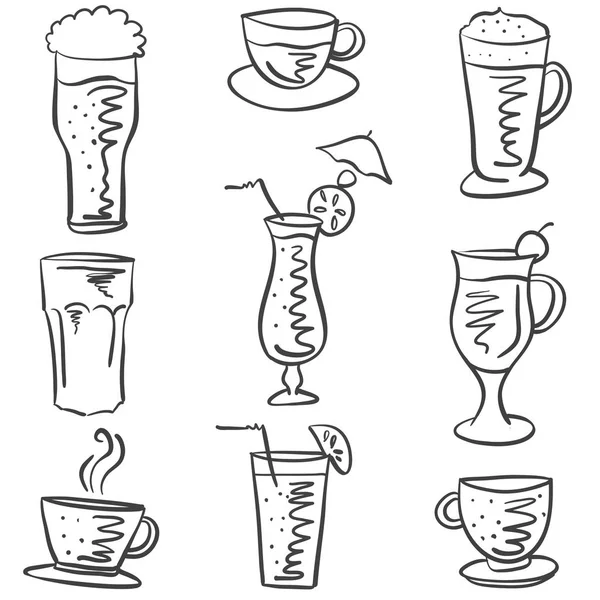 Sammlung Lager trinken verschiedene Doodles — Stockvektor