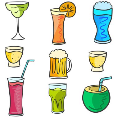 Set içki tasarım koleksiyonu doodle