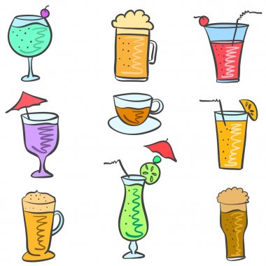 Doodle ayarla içki renkli çeşitli