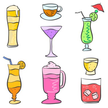 Koleksiyon hisse senedi içki Stil kümesi doodle