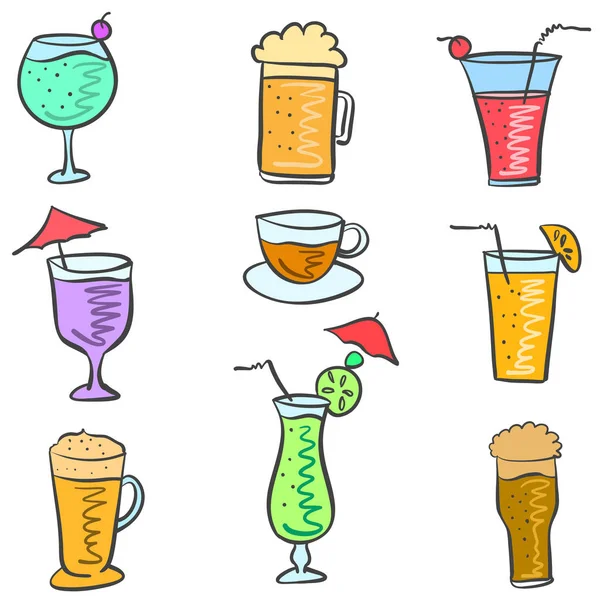 Doodle set drink colorful various — Stock Vector