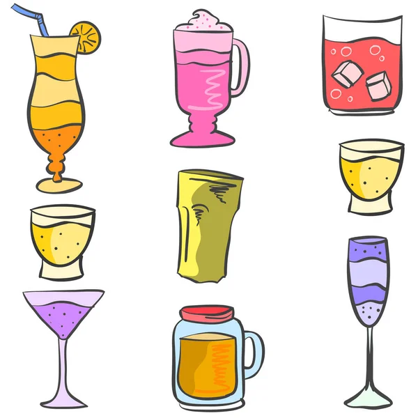 İçki çeşitli stil renkli doodle