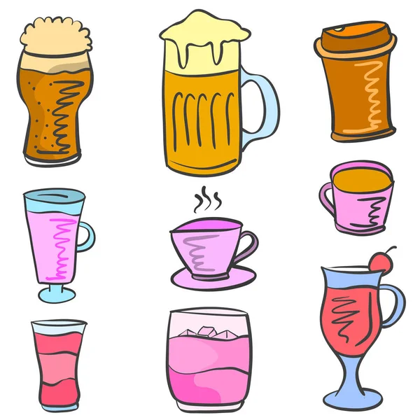 Collection drink ställa olika doodles — Stock vektor