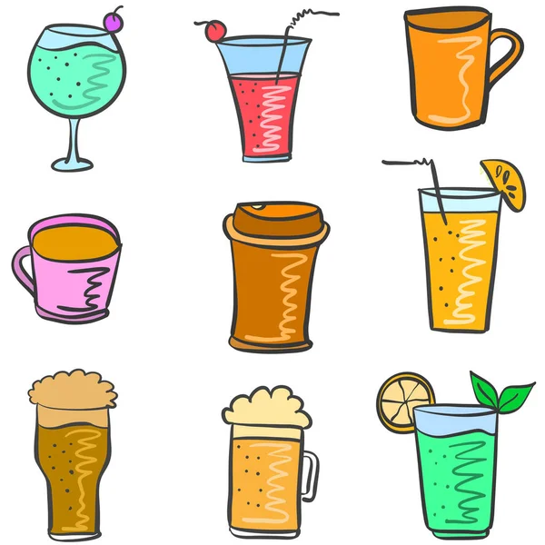 Ilustracja napój różne doodle zestaw — Wektor stockowy
