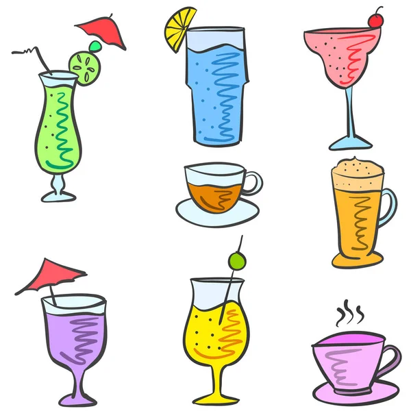 Kreskówka napój doodle zestaw — Wektor stockowy