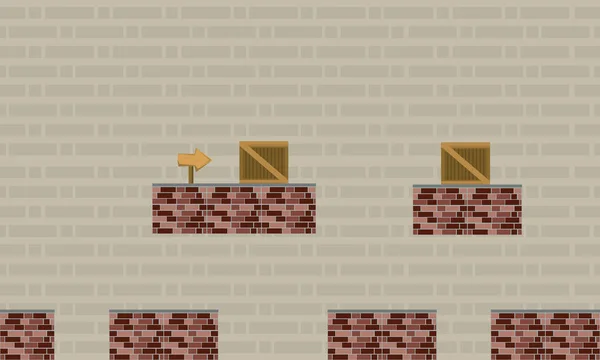 Estilo de fondo del juego con pared y caja — Vector de stock