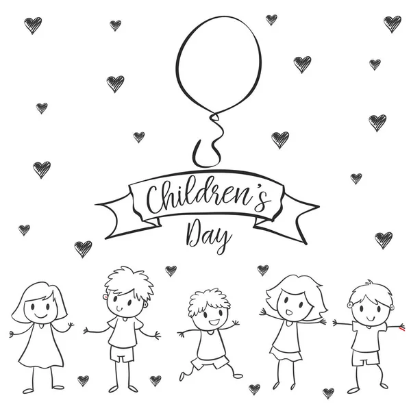 Día de los niños con diseño infantil dibujar a mano — Vector de stock