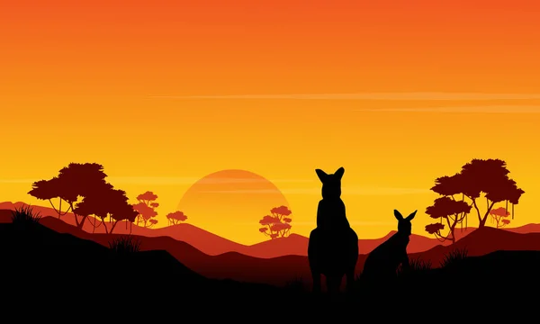 カンガルーの st の日没の風景のシルエット — ストックベクタ