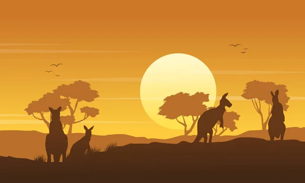 Kangaroo on the hill scenery silhouettes — Stock Vector