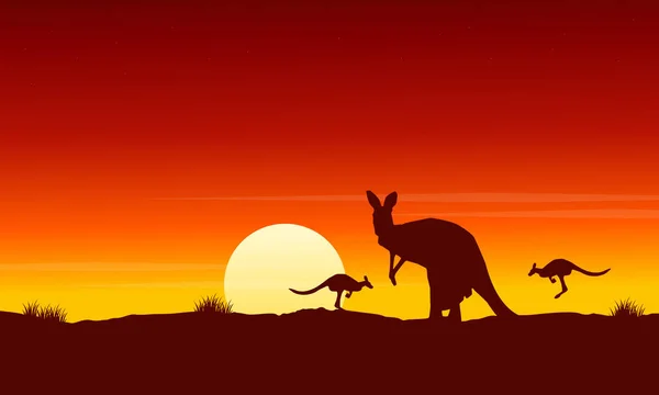 Canguru silhueta ao nascer do sol paisagem — Vetor de Stock