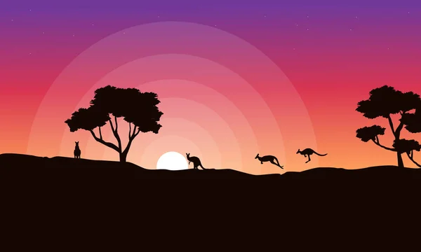 Silhouette de kangourou au lever du soleil paysage — Image vectorielle