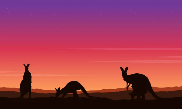 Beauty landscape kangaroo silhouette collection — Stock Vector