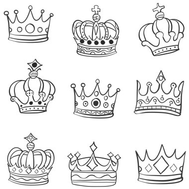 Çeşitli el çizmek karalamalar taç