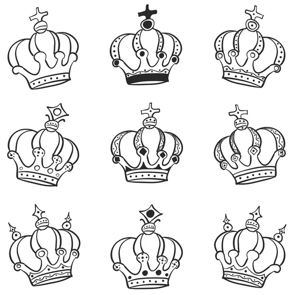 Ручний набір малюнків Doodle Crown — стоковий вектор